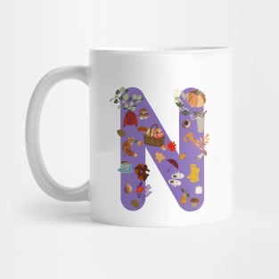 Letter N autumn design fall leaves Mug